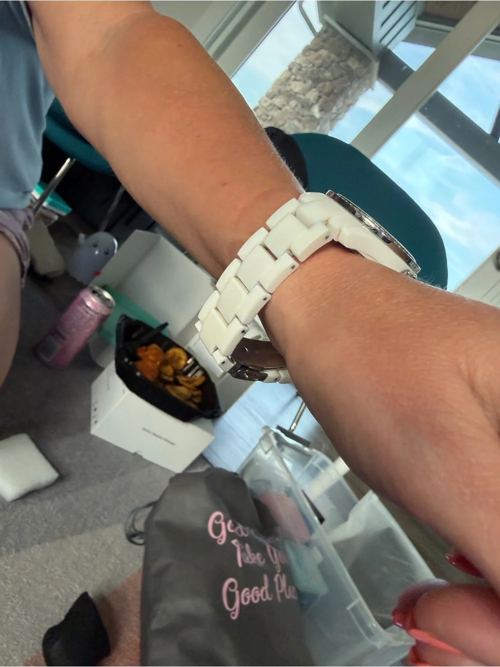 Fossil White Ceramic Watch with Crystal Bezel